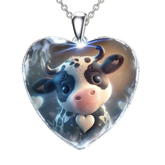 Cow Heart Shaped Crystal Pendant Necklace. 3D Cow. New. 5 - Picture 5 of 5